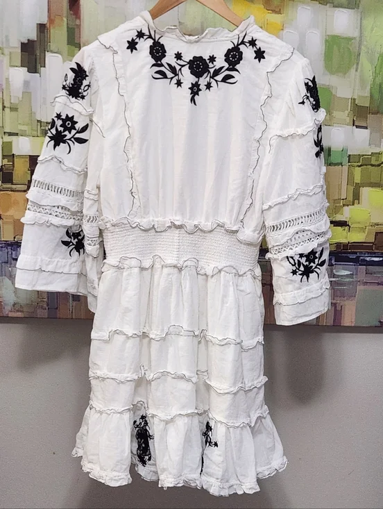 Anthropologie Mini Dress Embroidered Ruffled Vacay Preppy Boho - Picture 8 of 9